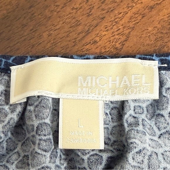 Michael Kors Blue Pebble Print Ruffle Sleeve Blouse Casual Boho Chic Top L - Picture 7 of 9